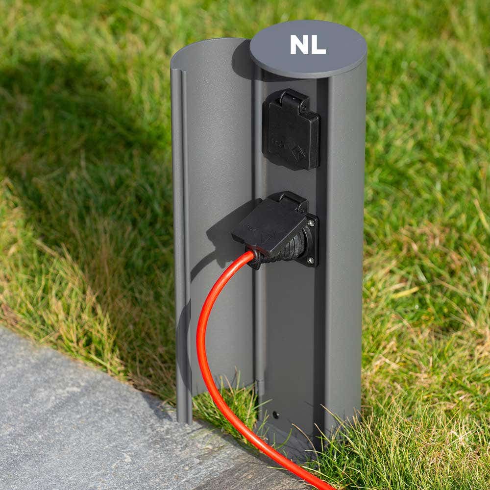 Lucide POWERPOINT – Buitenstopcontact zuil randaaring NL/D – Ø 10 cm – IP44 – Antraciet