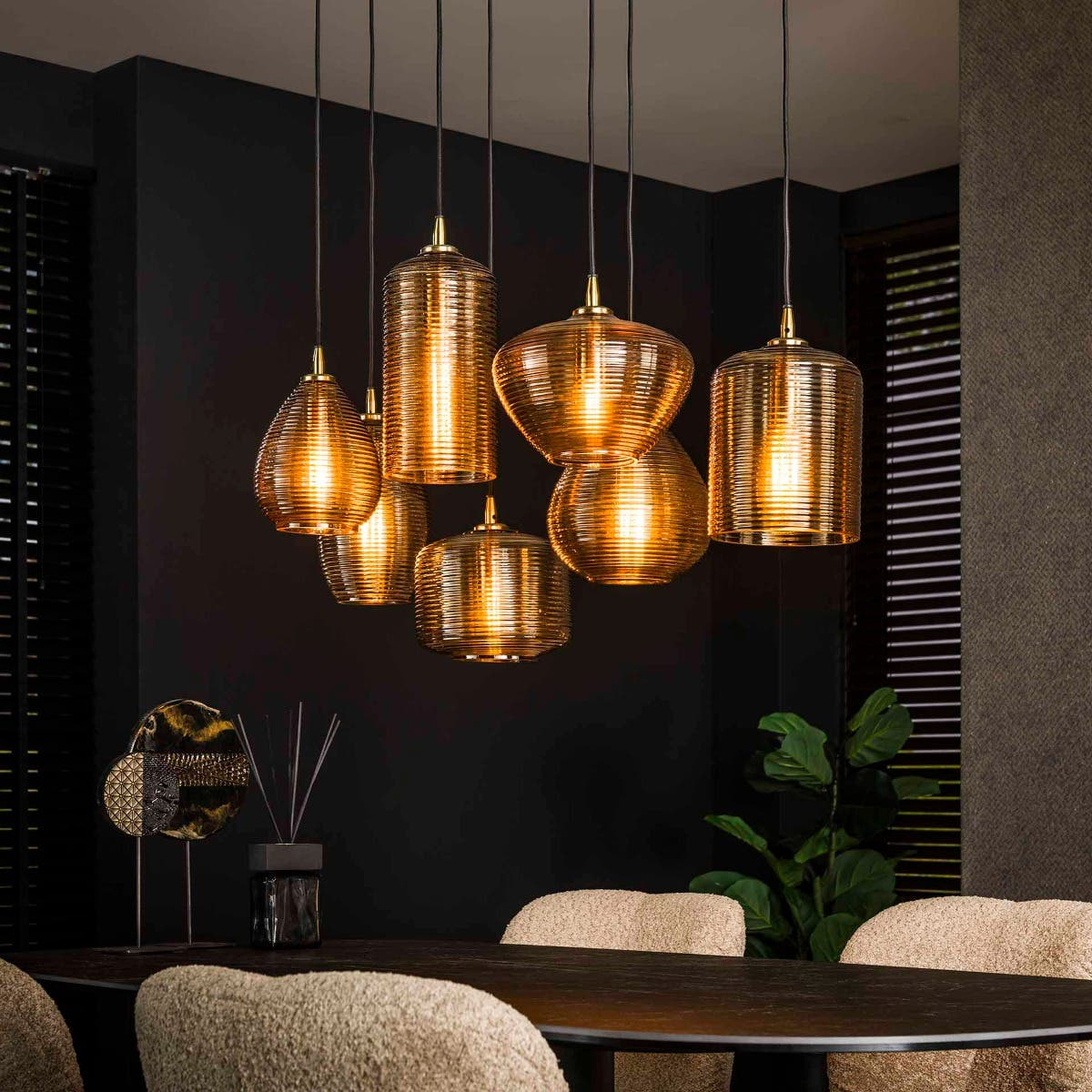 Reefs Interior Hanglamp Stripe glass horizontal – 4+3