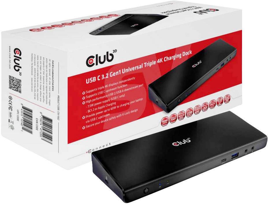 club3D USB-C™ 3.2 Gen1 Universal Triple 4K Charging Dock USB-C dockingstation Geschikt voor merk (dockingstation): Unive