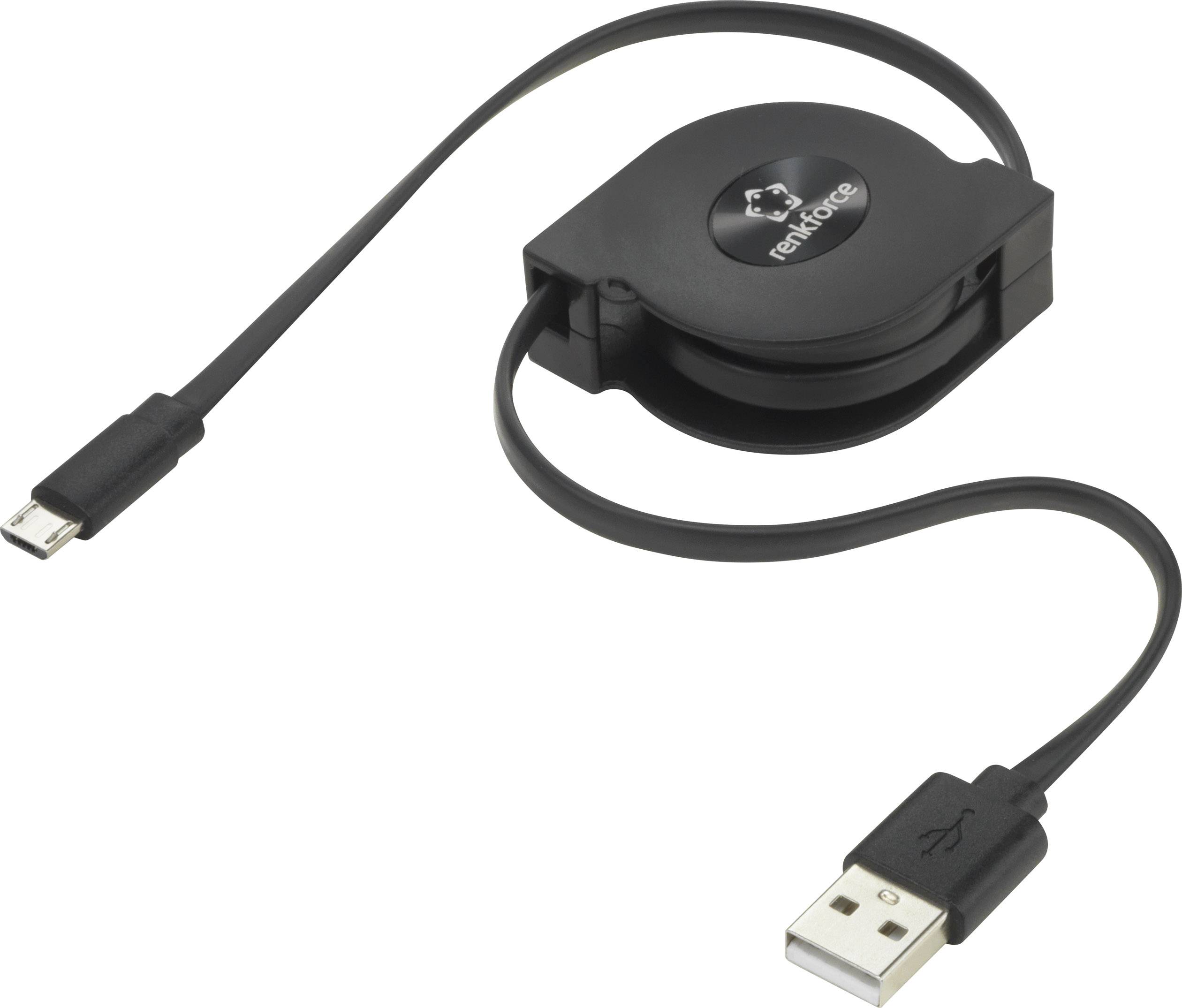 Renkforce RF-4352332 USB-kabel USB 2.0 USB-A stekker, USB-micro-B stekker 0.80 m Zwart