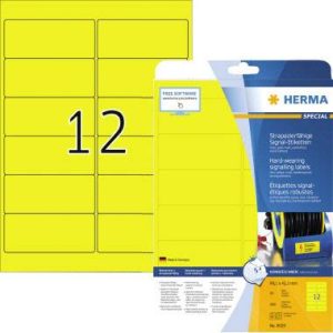 Herma 8029 Signaaletiketten 99.1 x 42.3 mm Polyester folie Geel 300 stuk(s) Extra sterk hechtend Laser (zwart/wit), Lase Herma 8029 Signaaletiketten 99.1 x 42.3 mm Polyester folie Geel 300 stuk(s) Extra sterk hechtend Laser (zwart/wit), Lase