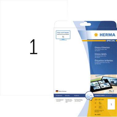 Herma 4909 Universele etiketten 210 x 297 mm Papier, glanzend Wit 25 stuk(s) Permanent hechtend Laser (zwart/wit), Kopië