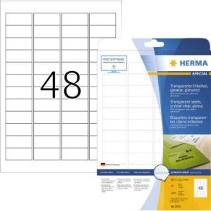 Herma 8016 Folie-etiketten 45.7 x 21.2 mm Folie, glanzend Transparant 1200 stuk(s) Permanent hechtend Laser (zwart/wit), Herma 8016 Folie-etiketten 45.7 x 21.2 mm Folie, glanzend Transparant 1200 stuk(s) Permanent hechtend Laser (zwart/wit),