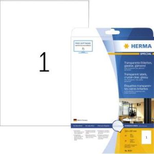 Herma 8020 Folie-etiketten 210 x 297 mm Folie, glanzend Transparant 25 stuk(s) Permanent hechtend Laser (zwart/wit), Kop Herma 8020 Folie-etiketten 210 x 297 mm Folie, glanzend Transparant 25 stuk(s) Permanent hechtend Laser (zwart/wit), Kop