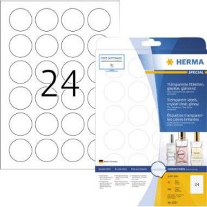 Herma 8023 Folie-etiketten Ø 40 mm Folie, glanzend Transparant 600 stuk(s) Permanent hechtend Laser (zwart/wit), Kopiëre Herma 8023 Folie-etiketten Ø 40 mm Folie, glanzend Transparant 600 stuk(s) Permanent hechtend Laser (zwart/wit), Kopiëre