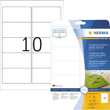 Herma 8018 Folie-etiketten 96 x 50.8 mm Folie, glanzend Transparant 250 stuk(s) Permanent hechtend Laser (zwart/wit), Ko