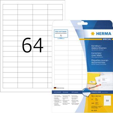 Herma 4226 Correctie-etiketten 48.3 x 16.9 mm Papier, mat Wit 1600 stuk(s) Permanent hechtend Laser (zwart/wit), Kopiëre