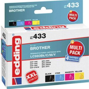 Edding Inktcartridge vervangt Brother LC-980BK, LC-980C, LC-980M, LC-980Y Compatibel Combipack Kleur EDD-433 18-433 Edding Inktcartridge vervangt Brother LC-980BK, LC-980C, LC-980M, LC-980Y Compatibel Combipack Kleur EDD-433 18-433