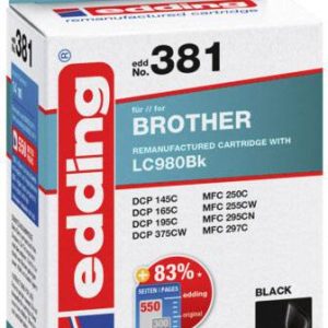 Edding Inktcartridge vervangt Brother LC-980BK Compatibel Zwart EDD-381 18-381 Edding Inktcartridge vervangt Brother LC-980BK Compatibel Zwart EDD-381 18-381