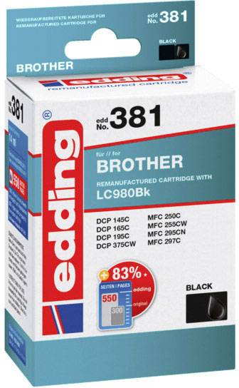 Edding Inktcartridge vervangt Brother LC-980BK Compatibel Zwart EDD-381 18-381
