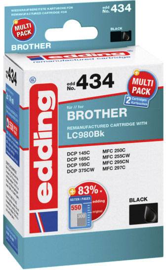 Edding Inktcartridge vervangt Brother LC-980BK Compatibel 2-pack Zwart EDD-434 18-434