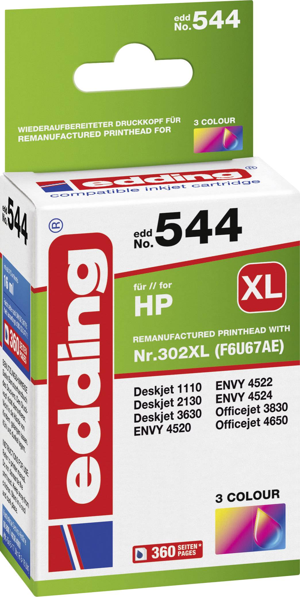 Edding Inktcartridge vervangt HP 302XL, F6U67AE Compatibel Kleur 18-544 18-544