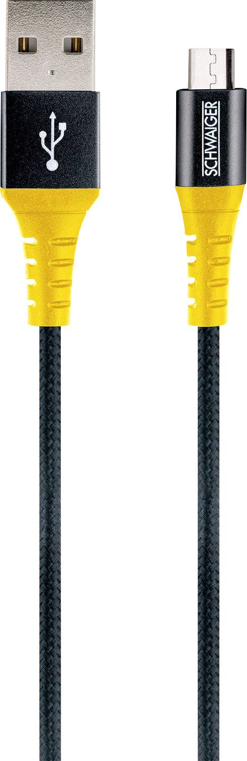 Schwaiger WKUM10511 USB-kabel USB 2.0 USB-A stekker, USB-micro-B stekker 1.20 m Zwart, Geel Scheurbestendig
