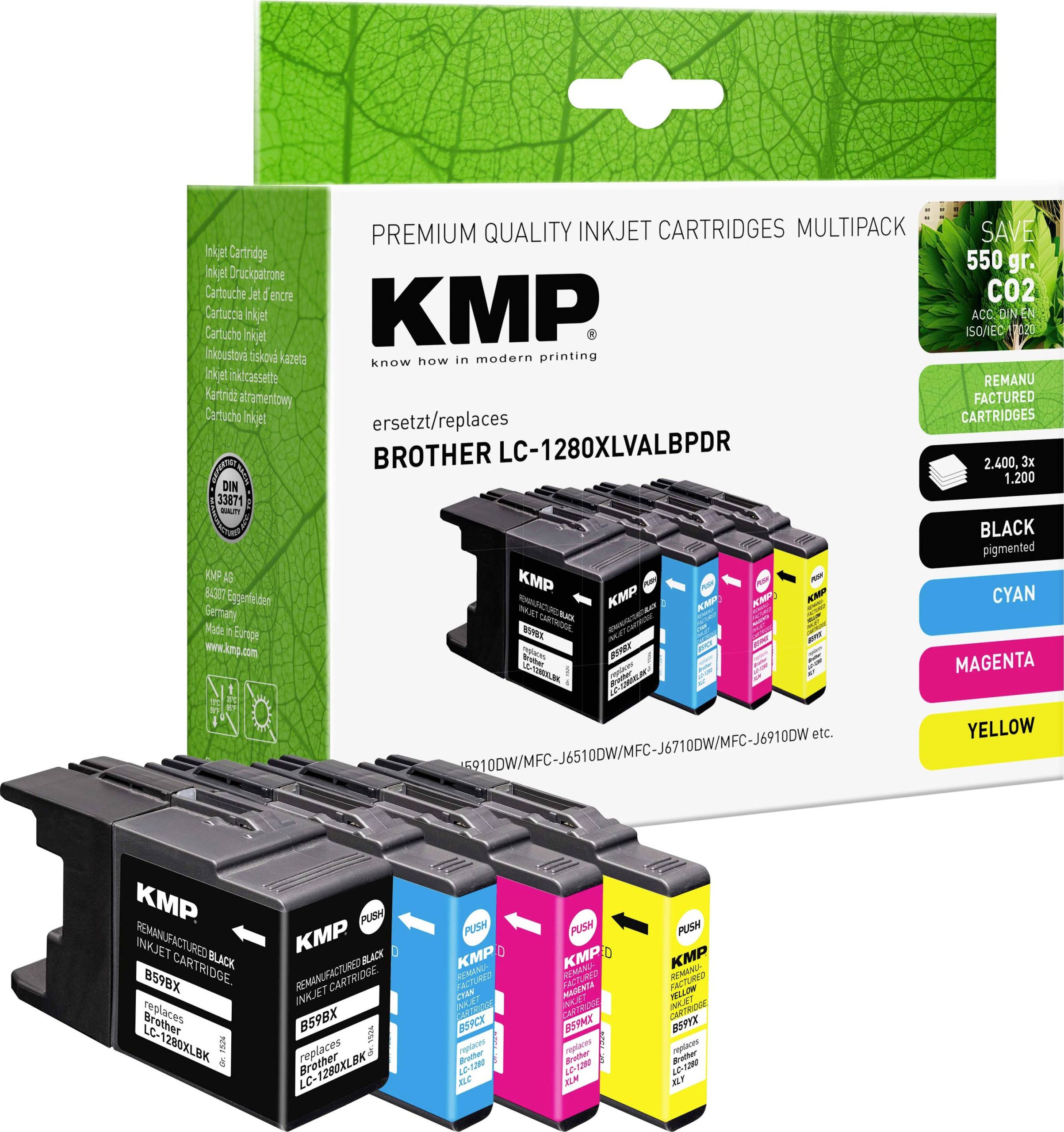 KMP Inktcartridge vervangt Brother LC-1280XLBL, LC-1280XLC, LC-1280XLM, LC-1280XLY Compatibel Combipack Zwart, Cyaan, Ma