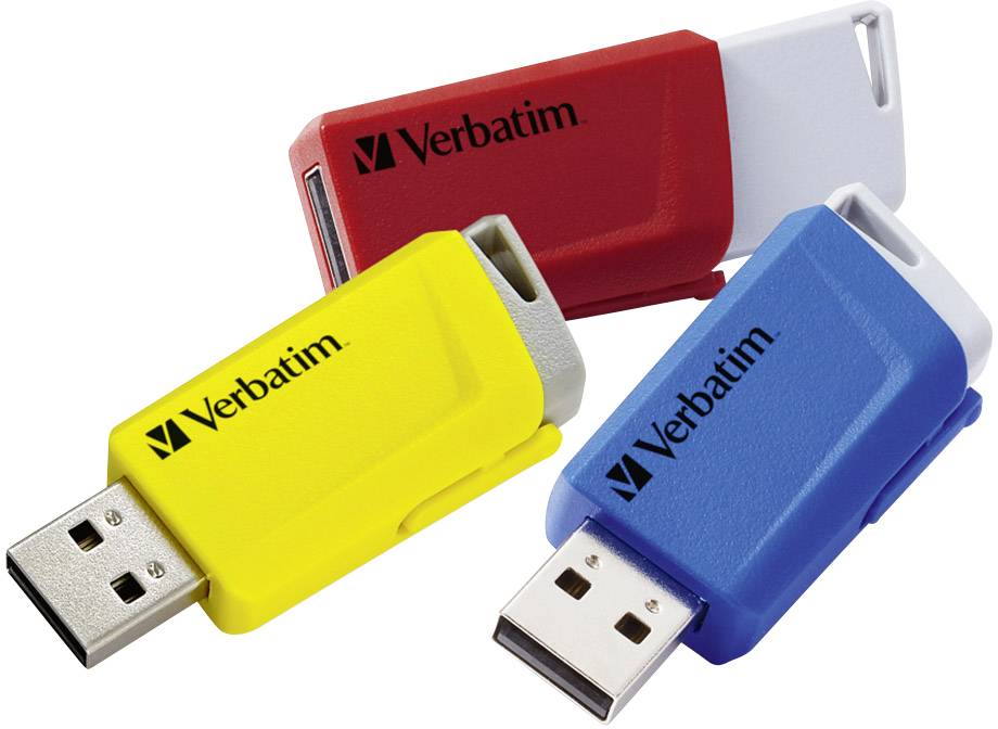 Verbatim V Store N CLICK USB-stick 16 GB Geel, Rood, Blauw 49306 USB-A 3.2 Gen 1