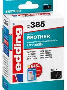 Edding Inktcartridge vervangt Brother LC-1100BK Compatibel Zwart EDD-385 18-385 Edding Inktcartridge vervangt Brother LC-1100BK Compatibel Zwart EDD-385 18-385
