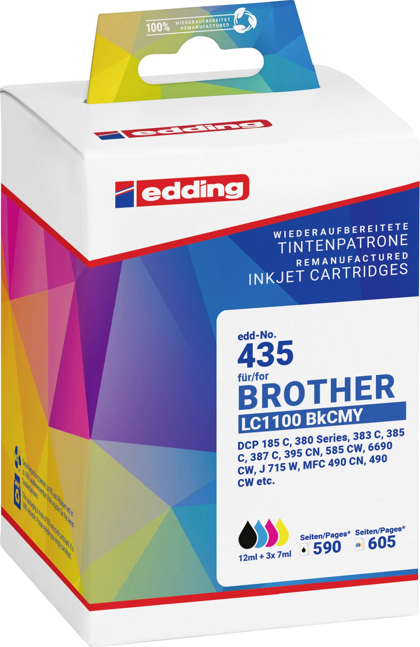 Edding Inktcartridge vervangt Brother LC-1100BK, LC-1100C, LC-1100M, LC-1100Y Compatibel Combipack Zwart, Cyaan, Magenta