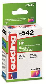 Edding Inktcartridge vervangt HP 62XL, C2P07AE Compatibel Cyaan, Magenta, Geel EDD-542 18-542