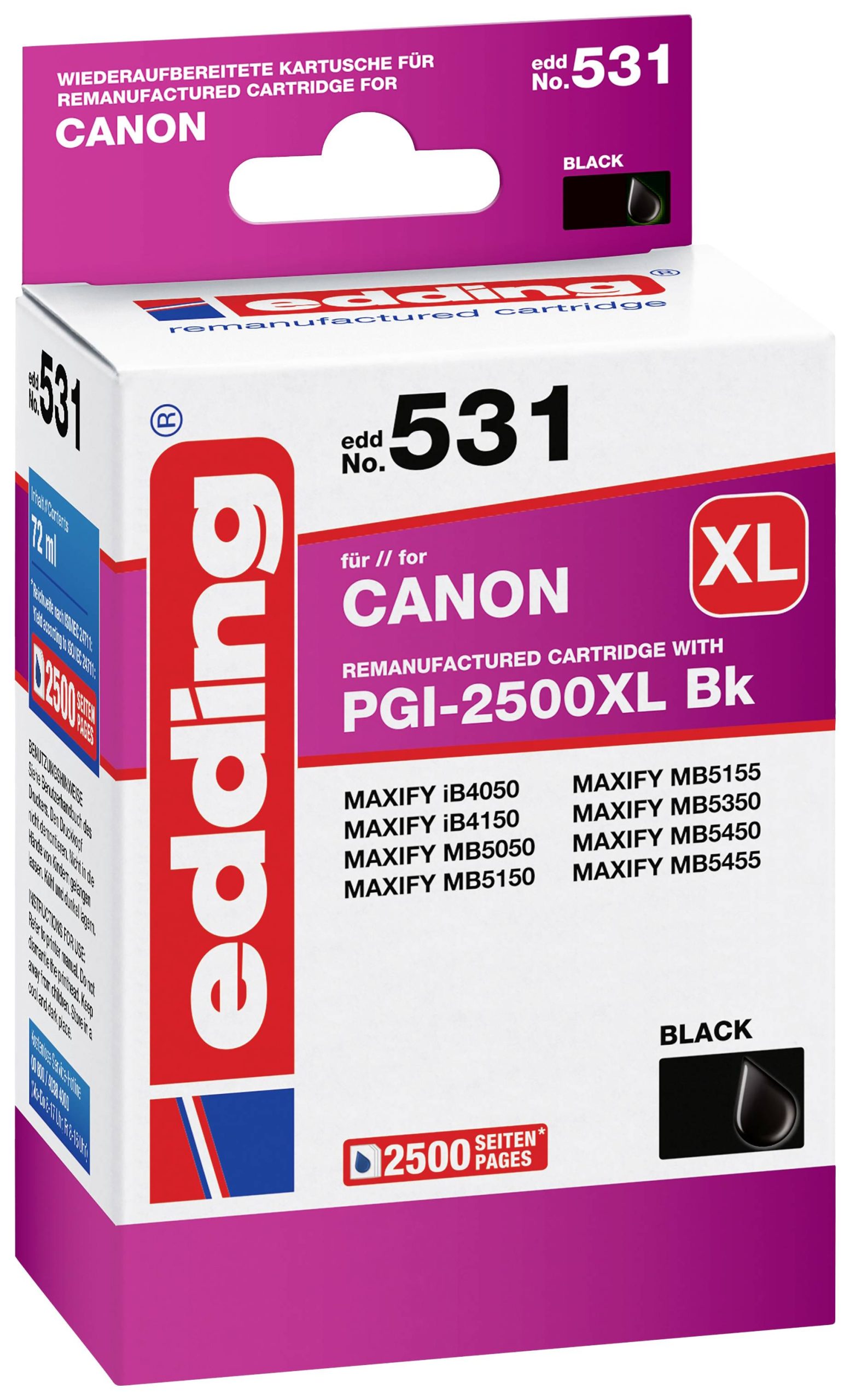 Edding Inktcartridge vervangt Canon PGI-2500BK XL Compatibel Zwart EDD-531 18-531