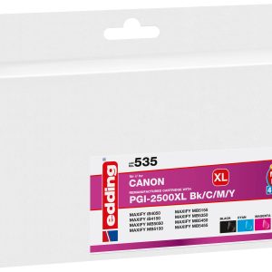 Edding Inktcartridge vervangt Canon PGI-2500BK XL, PGI-2500C XL, PGI-2500M XL, PGI-2500Y XL Compatibel Combipack Zwart, Edding Inktcartridge vervangt Canon PGI-2500BK XL, PGI-2500C XL, PGI-2500M XL, PGI-2500Y XL Compatibel Combipack Zwart,