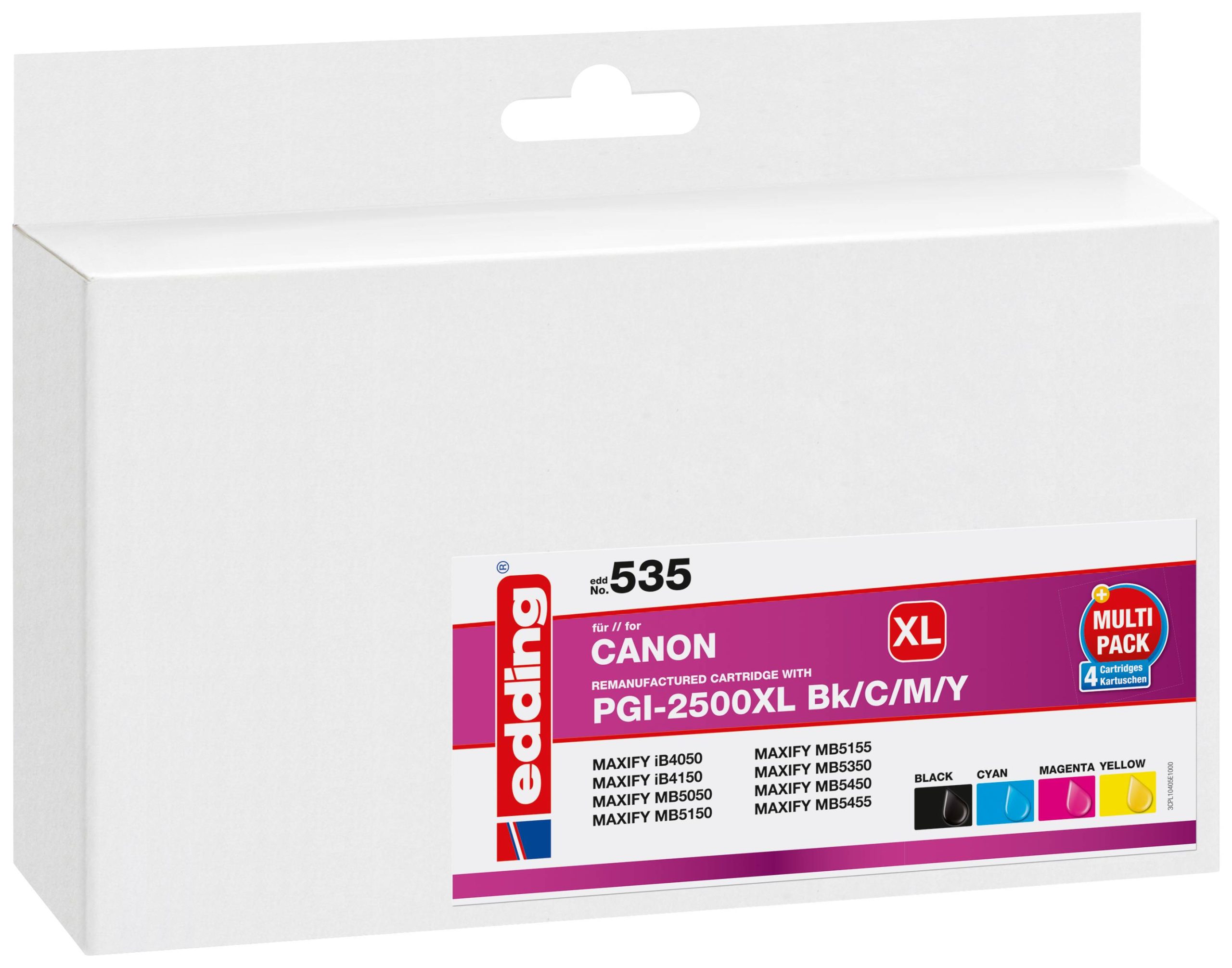 Edding Inktcartridge vervangt Canon PGI-2500BK XL, PGI-2500C XL, PGI-2500M XL, PGI-2500Y XL Compatibel Combipack Zwart,