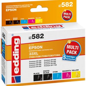 Edding Inktcartridge vervangt Epson 33XL, T3357, T3351, T3361, T3362, T3363, T3364 Compatibel Combipack Zwart, Foto zwar Edding Inktcartridge vervangt Epson 33XL, T3357, T3351, T3361, T3362, T3363, T3364 Compatibel Combipack Zwart, Foto zwar
