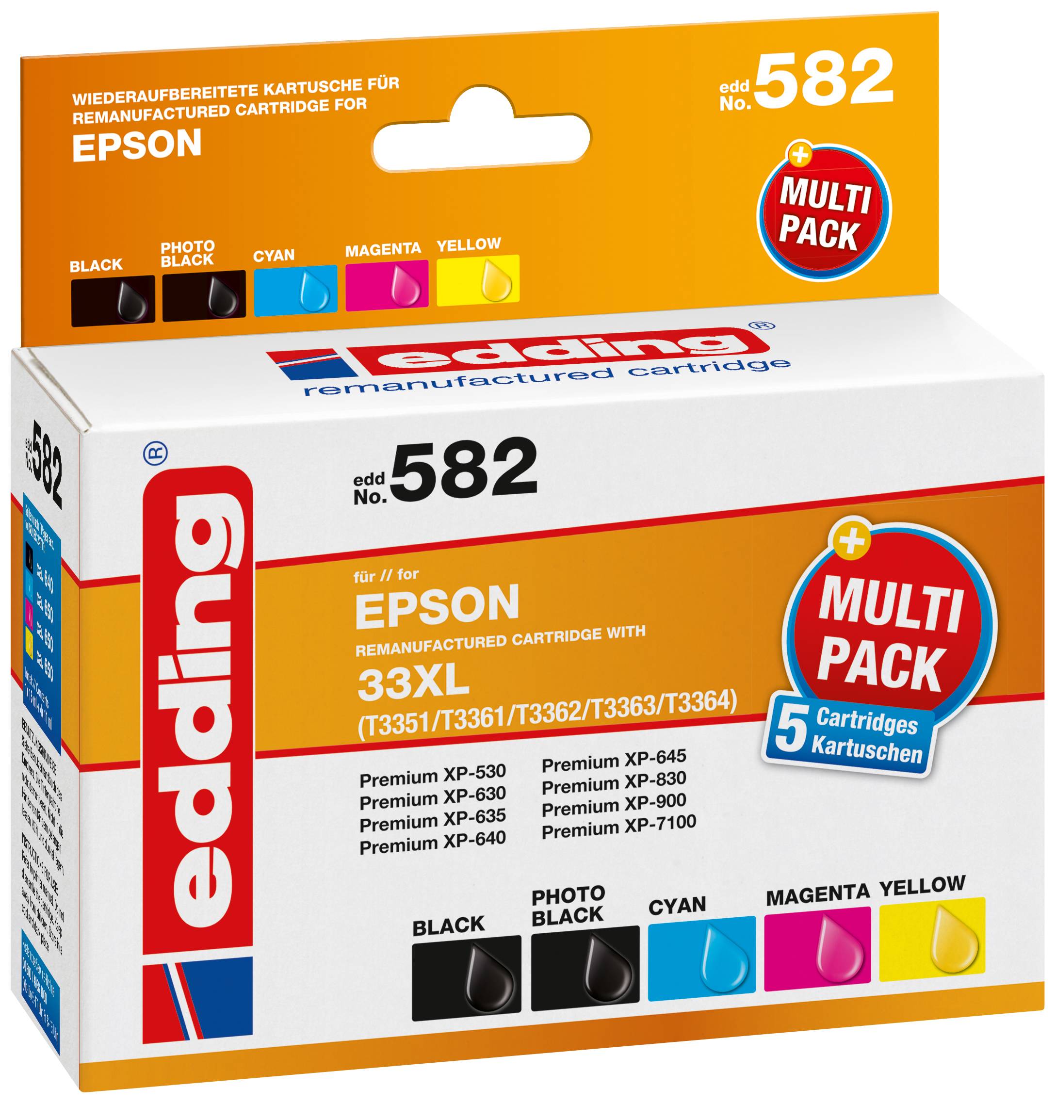 Edding Inktcartridge vervangt Epson 33XL, T3357, T3351, T3361, T3362, T3363, T3364 Compatibel Combipack Zwart, Foto zwar