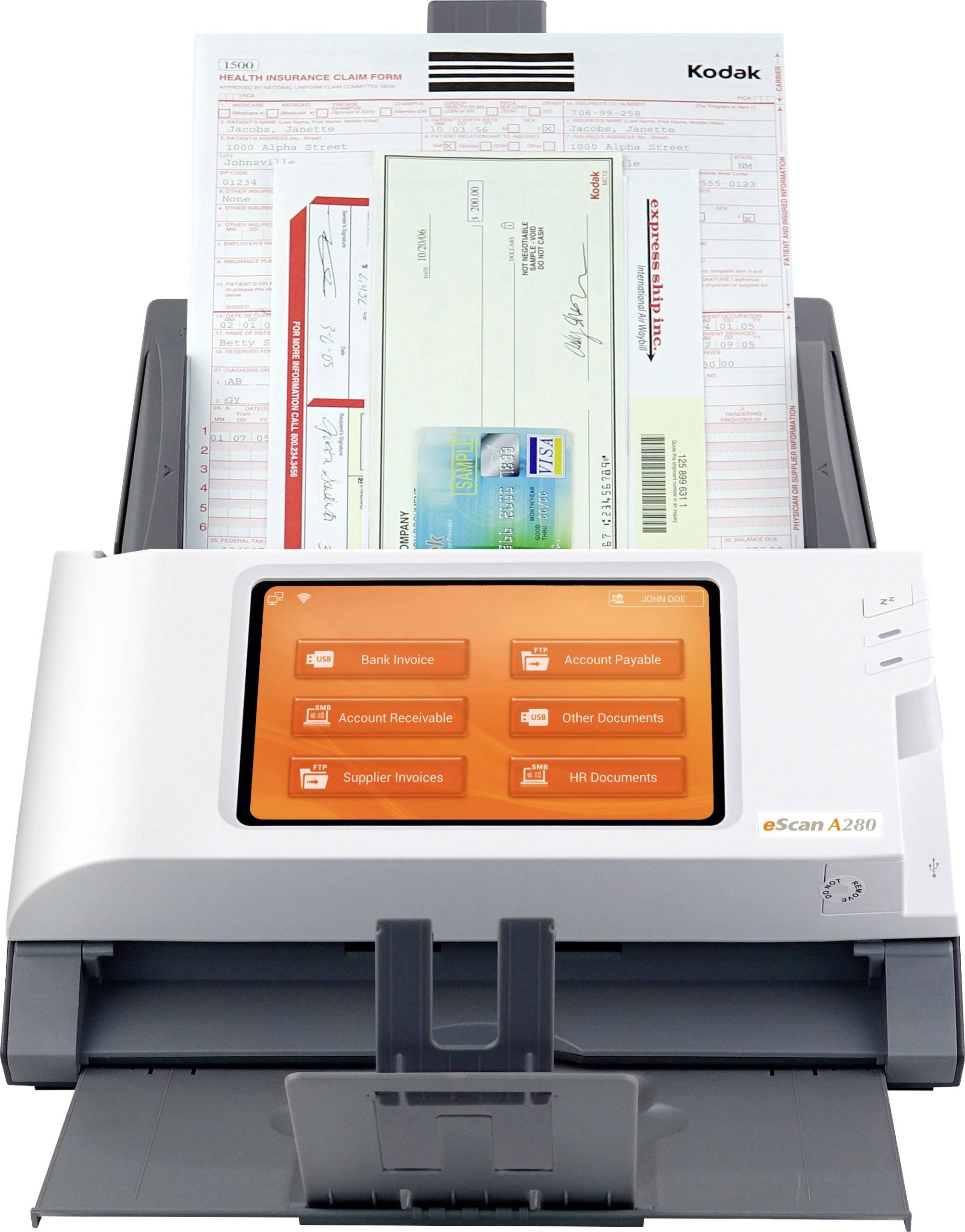 Plustek eScan A280 Enterprise Documentscanner duplex 216 x 1676 mm 600 x 600 dpi 20 pag./min. RJ45, USB-A 2.0, WiFi