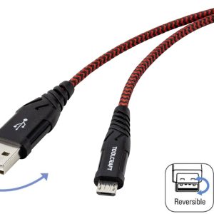 TOOLCRAFT TO-6872829 USB-kabel USB 2.0 USB-A stekker, USB-C stekker 2.00 m Zwart/rood Extreem robuust gevlochten bescher