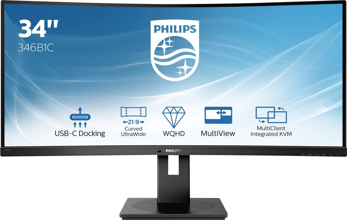 Philips Monitore 346B1C LCD-monitor Energielabel G (A - G) 86.4 cm (34 inch) 3440 x 1440 Pixel 21:9 5 ms RJ45, Hoofdtele