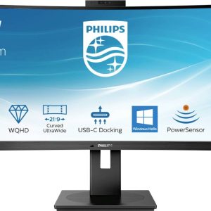 Philips Monitore 346P1CRH LCD-monitor Energielabel G (A – G) 86.4 cm (34 inch) 3440 x 1440 Pixel 21:9 4 ms RJ45, Hoofdte