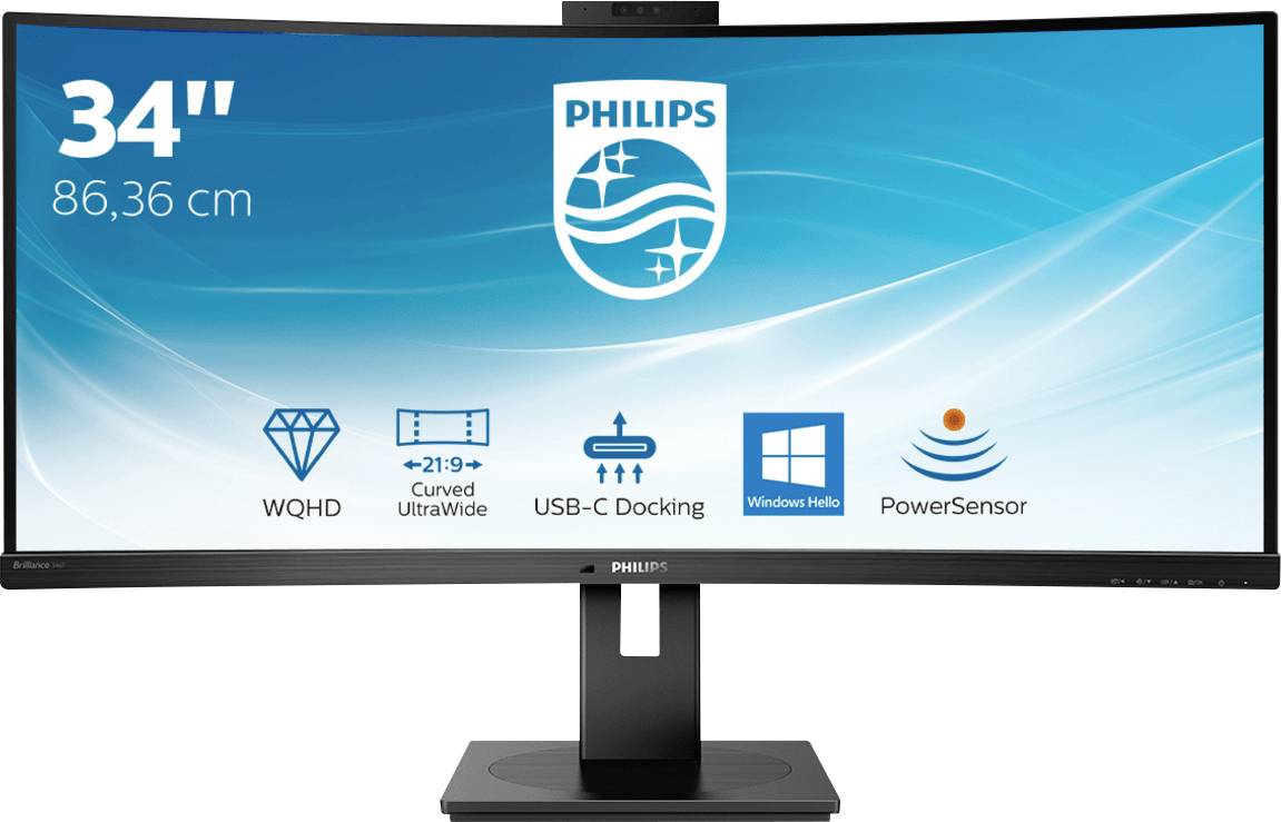 Philips Monitore 346P1CRH LCD-monitor Energielabel G (A - G) 86.4 cm (34 inch) 3440 x 1440 Pixel 21:9 4 ms RJ45, Hoofdte