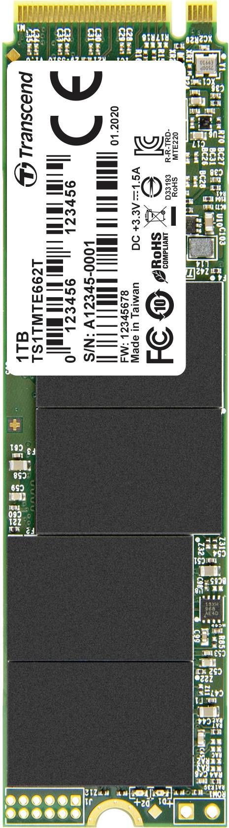 Transcend MTE662T 1 TB NVMe/PCIe M.2 SSD 2280 harde schijf PCIe NVMe 3.0 x4 Industrial TS1TMTE662T