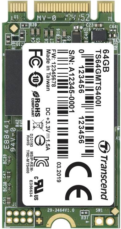 Transcend MTS400I 64 GB SATA M.2 SSD 2242 harde schijf SATA 6 Gb/s Industrial TS64GMTS400I