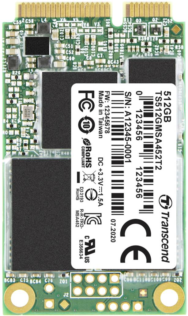 Transcend MSA452T2 512 GB mSATA SSD harde schijf SATA 6 Gb/s Industrial TS512GMSA452T2