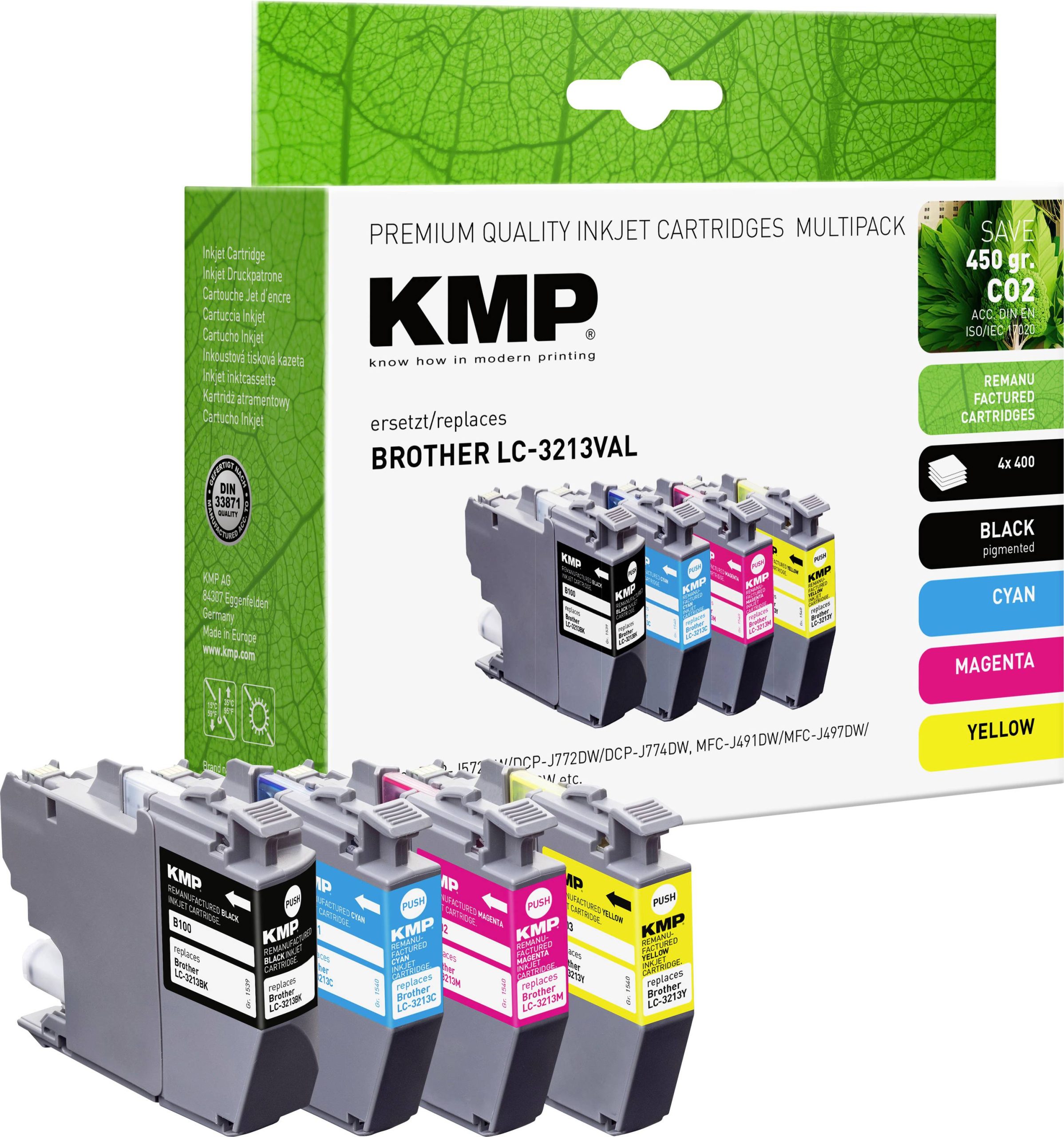KMP Inktcartridge vervangt Brother LC-3213BK, LC-3213C, LC-3213M, LC-3213Y Compatibel Combipack Kleur B101V 1539,4005