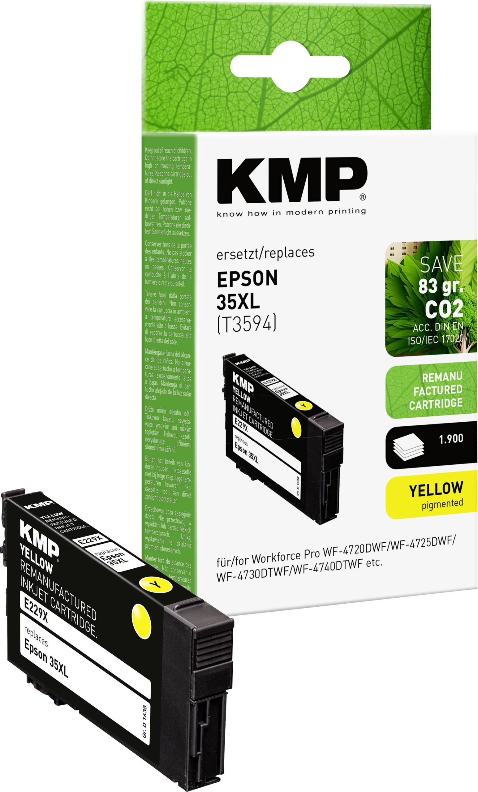 KMP Inktcartridge vervangt Epson 35XL, T3594 Compatibel Geel E229X 1638,4009