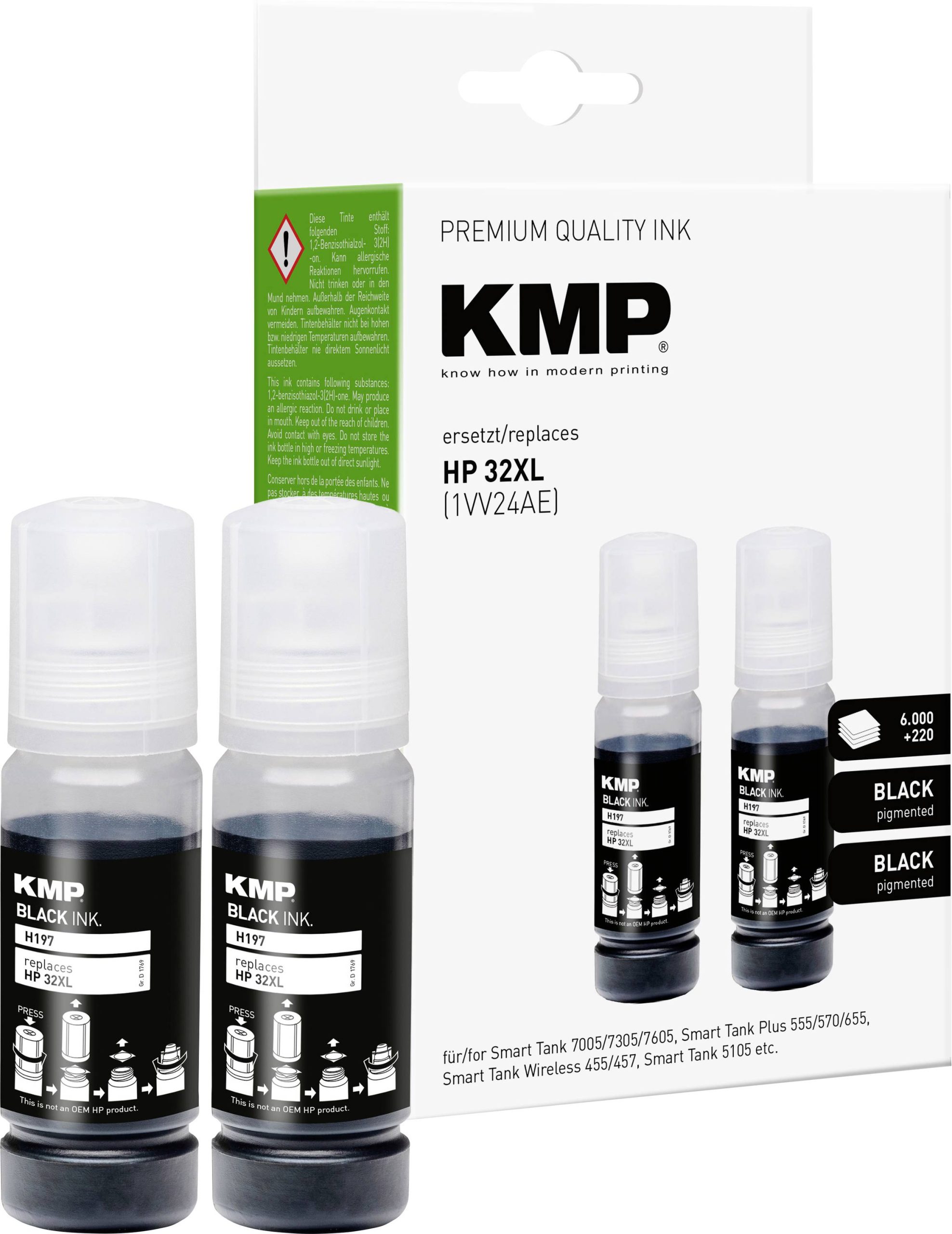 KMP Navulinkt vervangt HP 32XL, 1VV24AE Compatibel 2-pack Zwart 140 ml H197 1769,0001