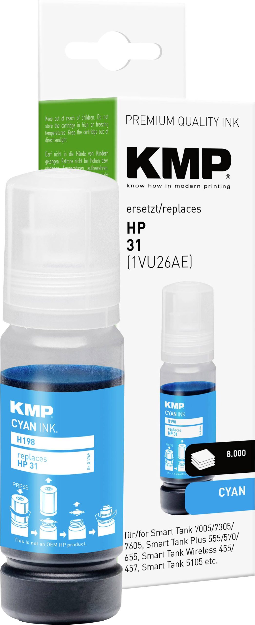 KMP Navulinkt vervangt HP 31, 1VU26AE Compatibel Cyaan 70 ml H198 1769,0003