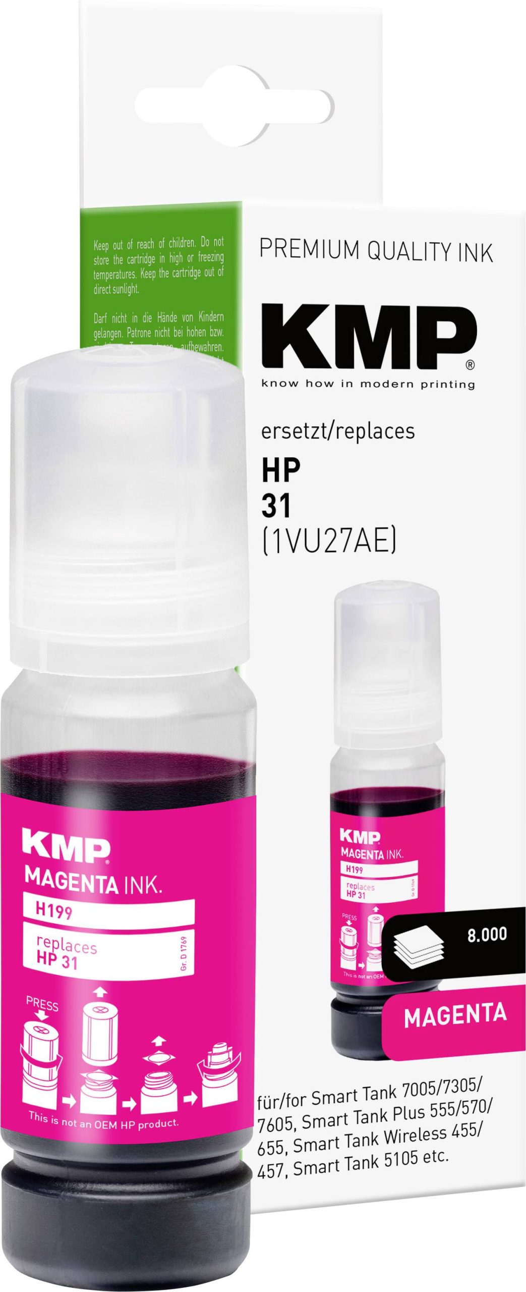 KMP Navulinkt vervangt HP 31, 1VU27AE Compatibel Magenta 70 ml H199 1769,0006