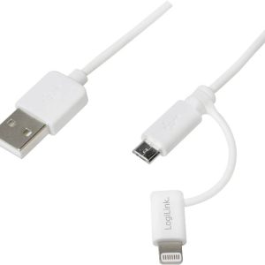 LogiLink CU0118 USB-kabel USB 2.0 USB-A stekker, USB-micro-B stekker, Apple Lightning stekker 1.00 m Wit LogiLink CU0118 USB-kabel USB 2.0 USB-A stekker, USB-micro-B stekker, Apple Lightning stekker 1.00 m Wit