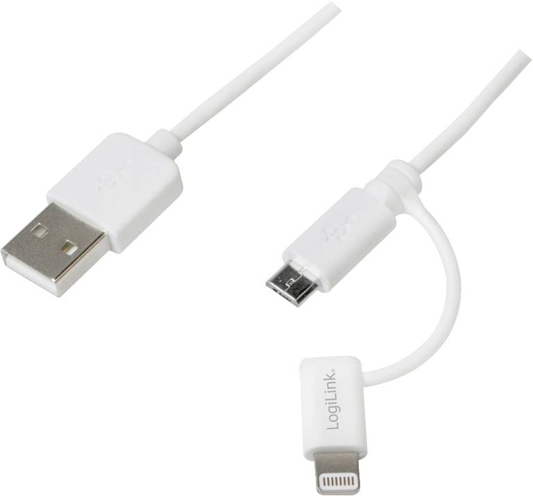 LogiLink CU0118 USB-kabel USB 2.0 USB-A stekker, USB-micro-B stekker, Apple Lightning stekker 1.00 m Wit