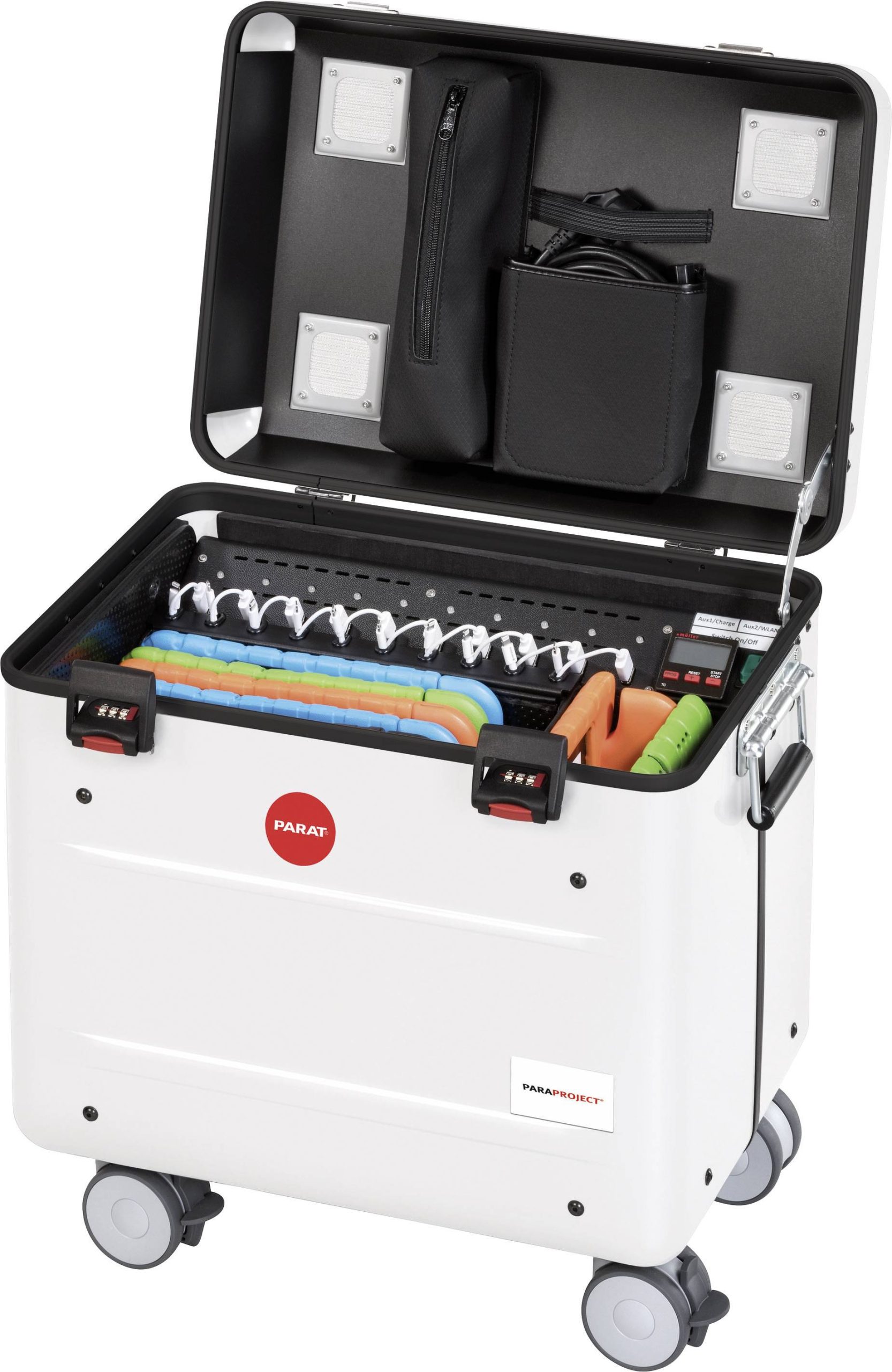 Parat i10 KidsCover Laad- en managementsysteem Wagen Alle iPads vanaf generatie 4, en mini, Behalve Pro 12,9” Bekabeling