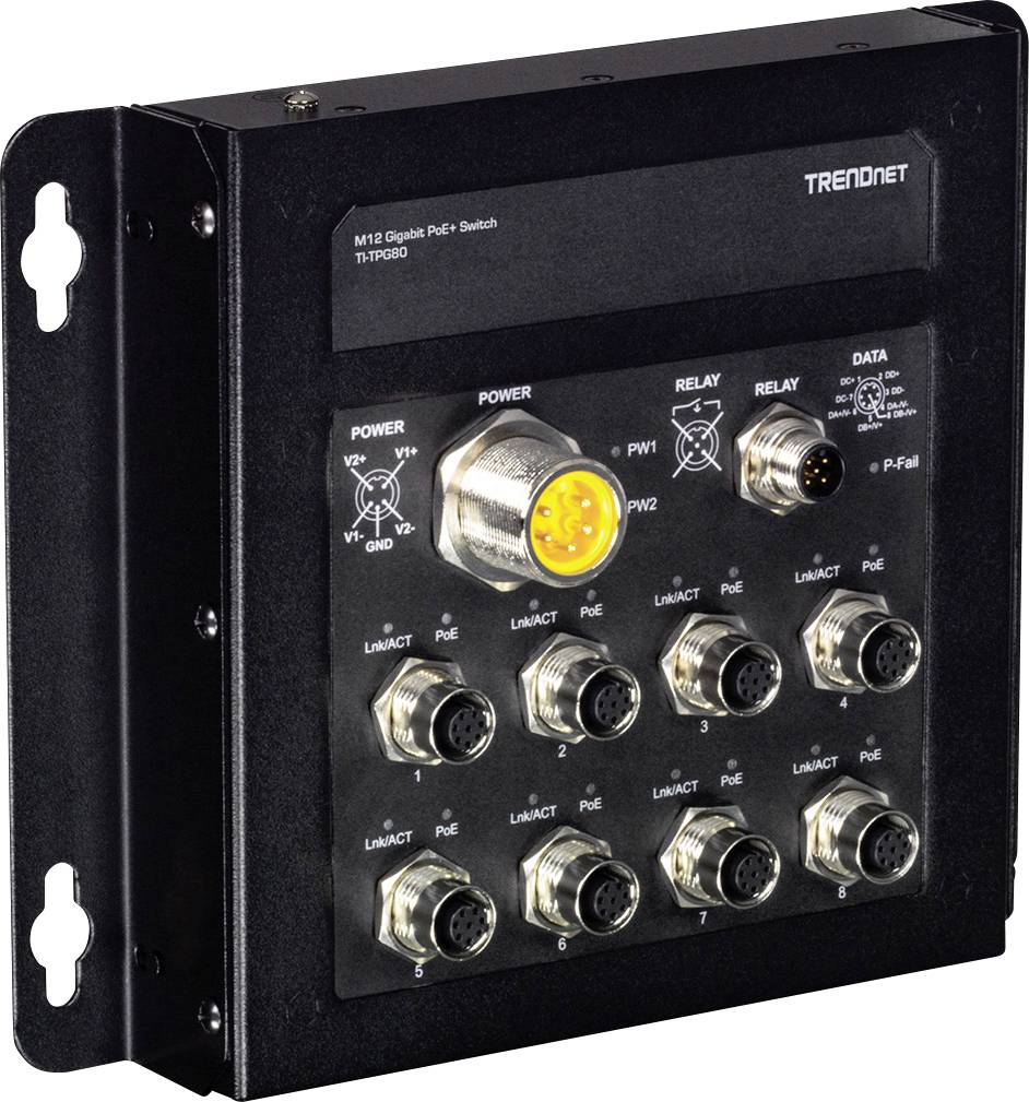 TRENDnet TI-TPG80 8-poorts Industriële EN50155 M12 Gigabit PoE+ Spoorweg Switch