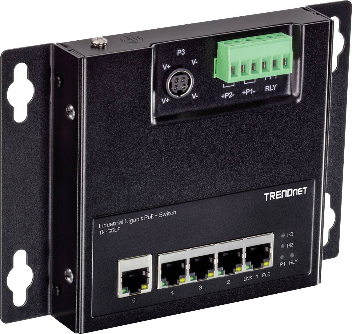 TrendNet TI-PG50F TRENDnet TI-PG50F - Industrial - Switch - unmanaged - 5 x 10/100/1000 (PoE+) Industrial Ethernet Switc