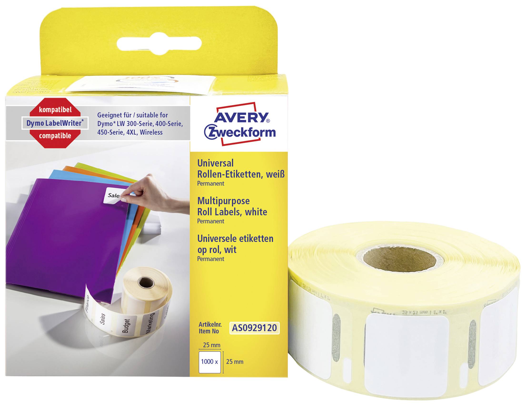 Avery-Zweckform AS0929120 Etiketten 25 x 25 mm Papier Wit 1000 stuk(s) Permanent hechtend Universele etiketten