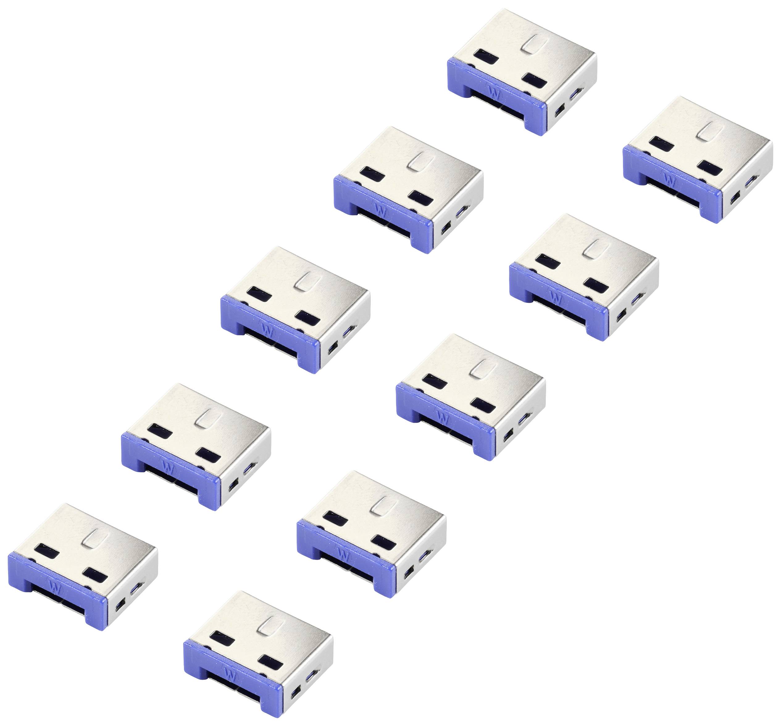 Renkforce RF-4695230 USB-A-poortslot Set van 10 stuks Zilver-blauw