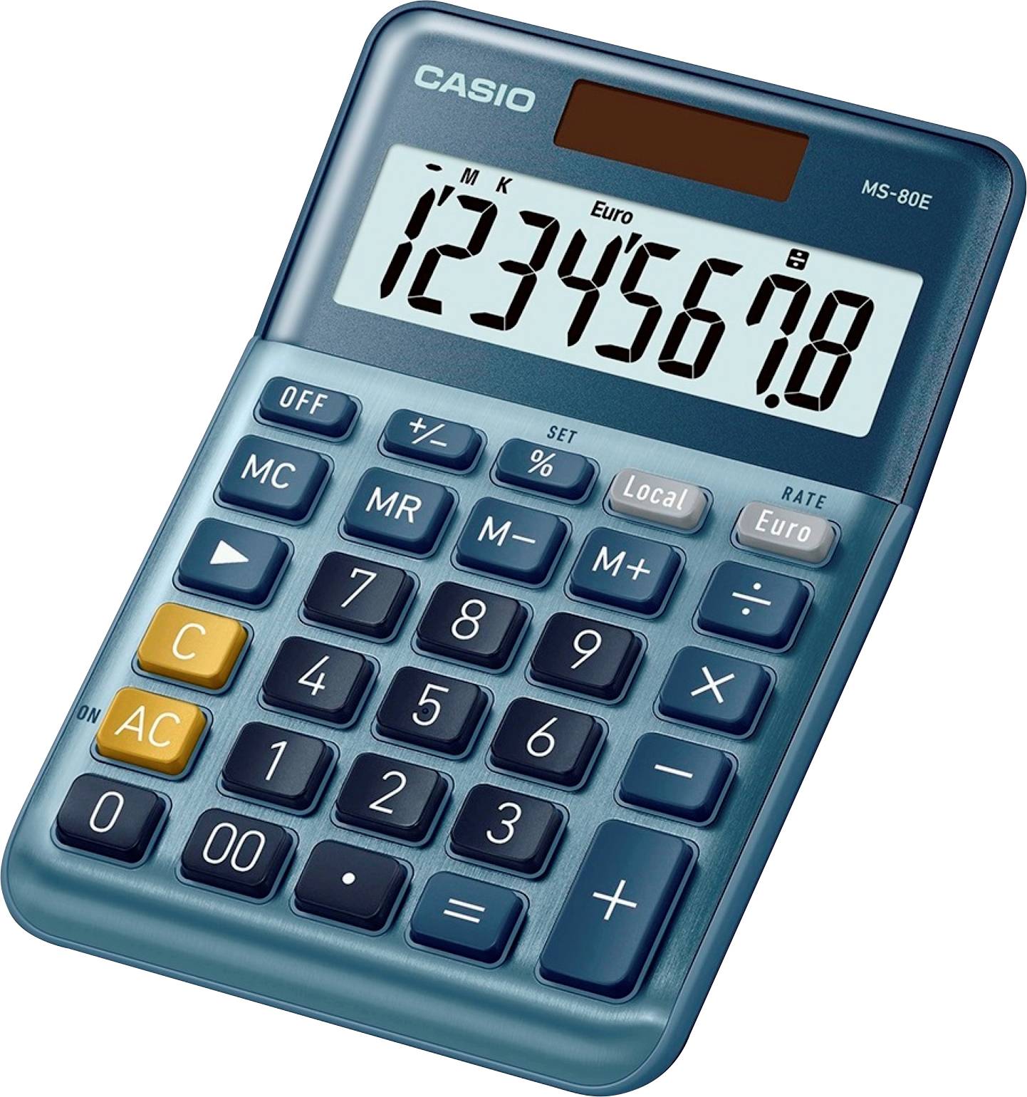 Casio MS-80E Bureaurekenmachine Blauw Aantal displayposities: 8 werkt op zonne-energie (l x b) 101 mm x 149 mm