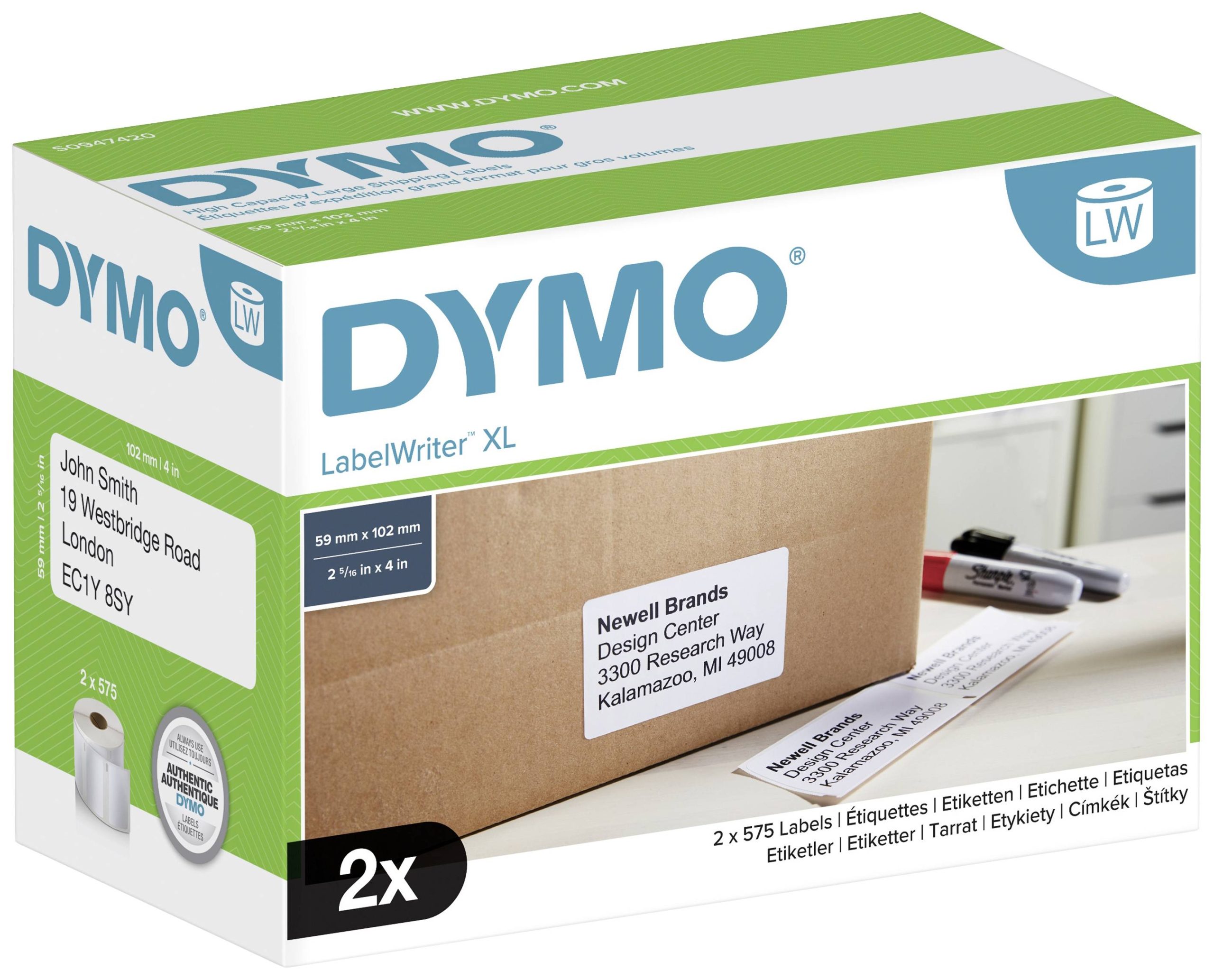 DYMO 102 x 59 mm Wit 1150 stuk(s) S0947420 Verzendetiketten, Etiketten voor naambordjes
