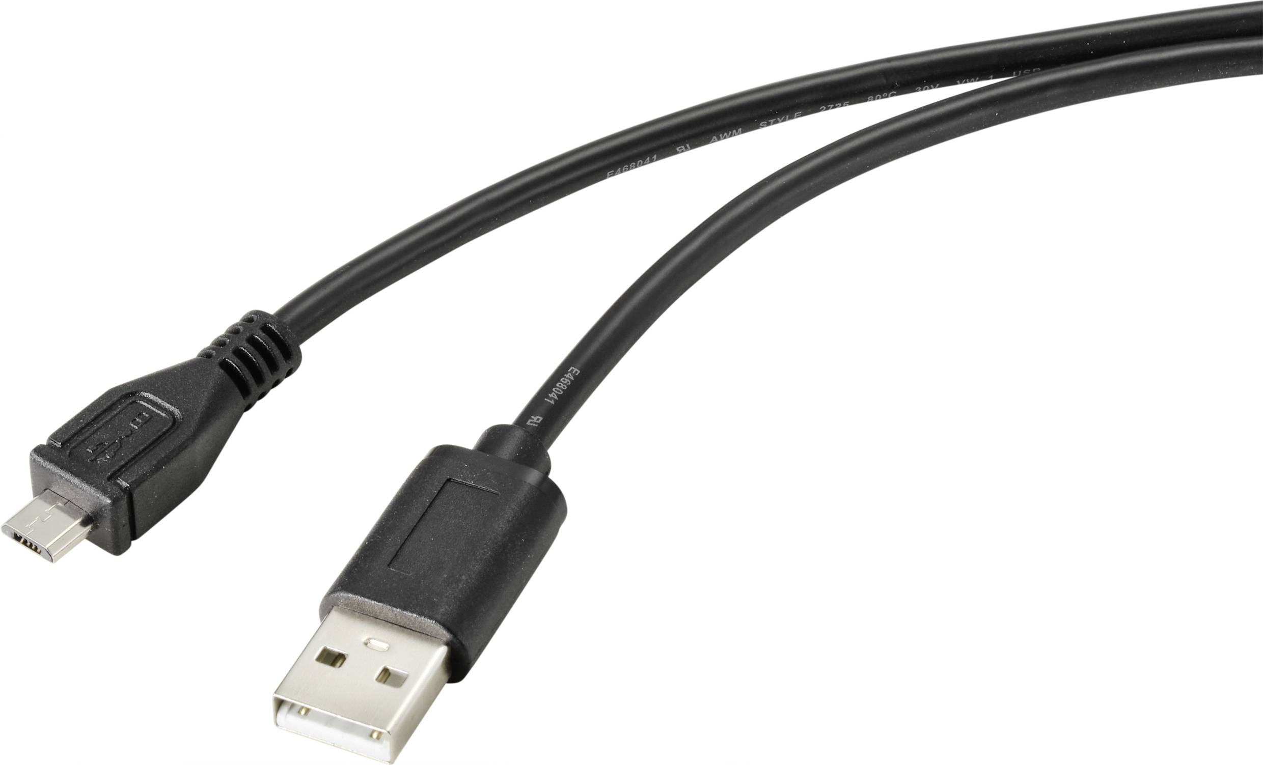 Renkforce RF-4716836 USB-kabel USB 2.0 USB-A stekker, USB-micro-B stekker 2.00 m Zwart Met anti-microbacterieel oppervla
